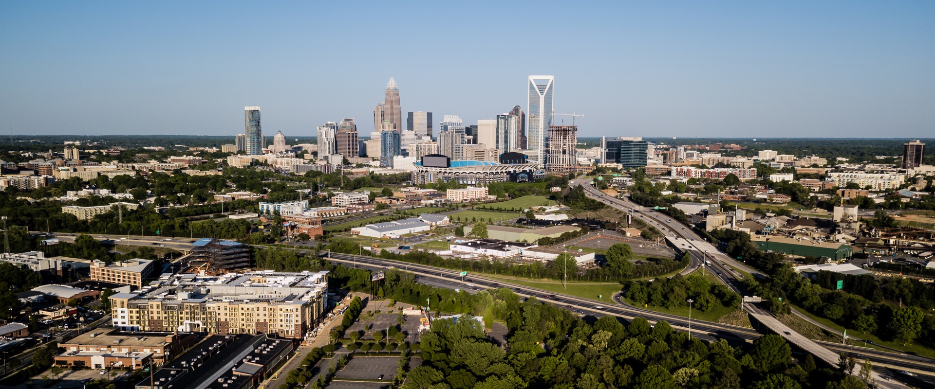 Aerial View of the Uptown City Skyline of Charlotte North Carolina